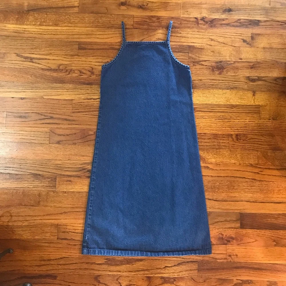 Girls Blue Jean Denim Spaghetti Strap Dress Size Medium 7 / 8 100% Cotton